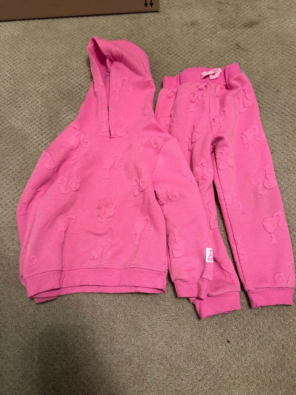 Barbie Girls Pink Hoodie Jogger Tracksuit Set Embossed Logo Matching Set 3T